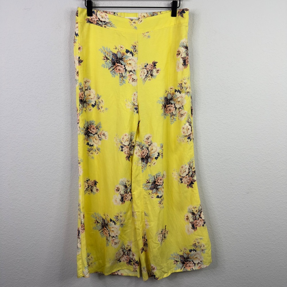 Feather Bone by Anthropologie Pants 6 Yellow Floral Wide Leg‎ Cottagecore Boho